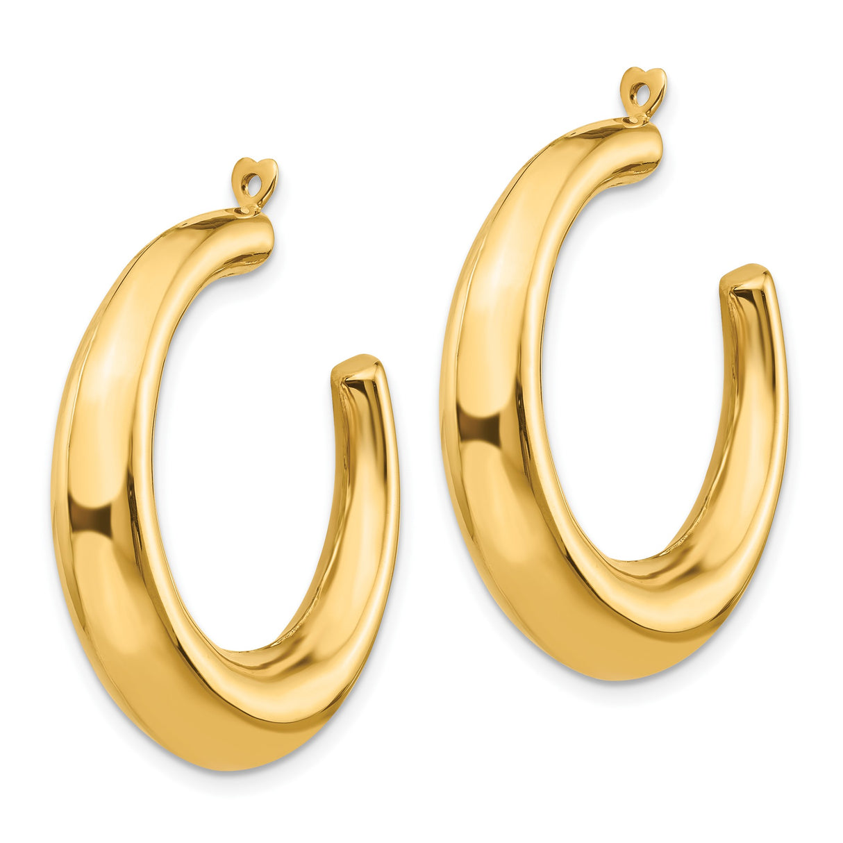 14k Yellow Gold Hoop Earrings with Heart Post Detail, Thick Polished Design for Women