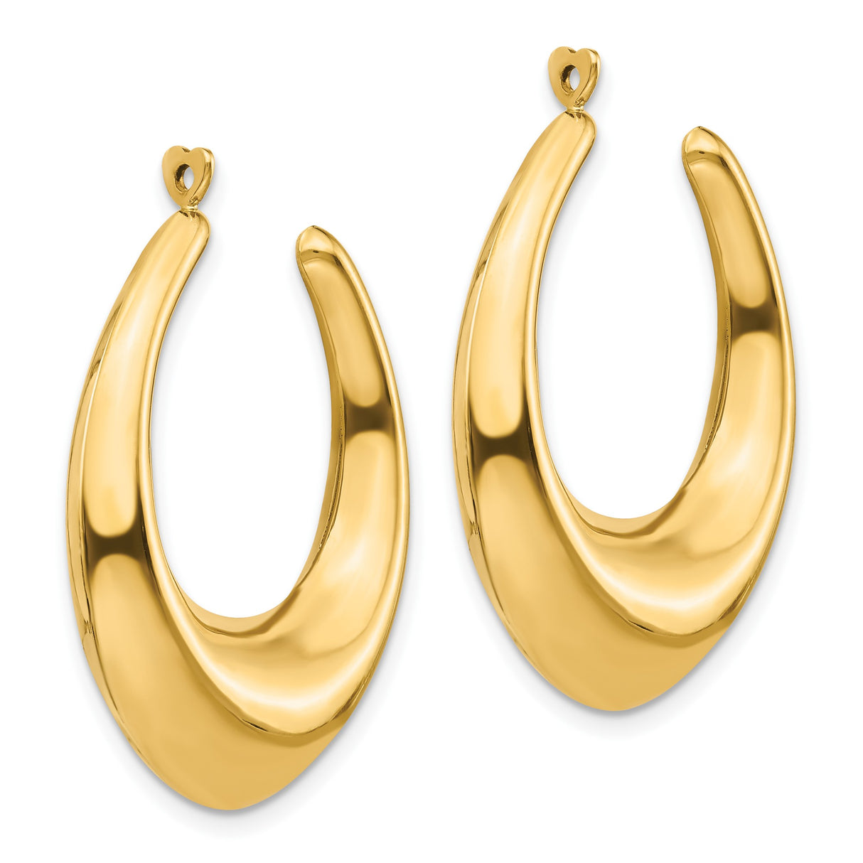 14k Yellow Gold Hoop Earrings with Sculptural Curved Design and Heart Post Detail