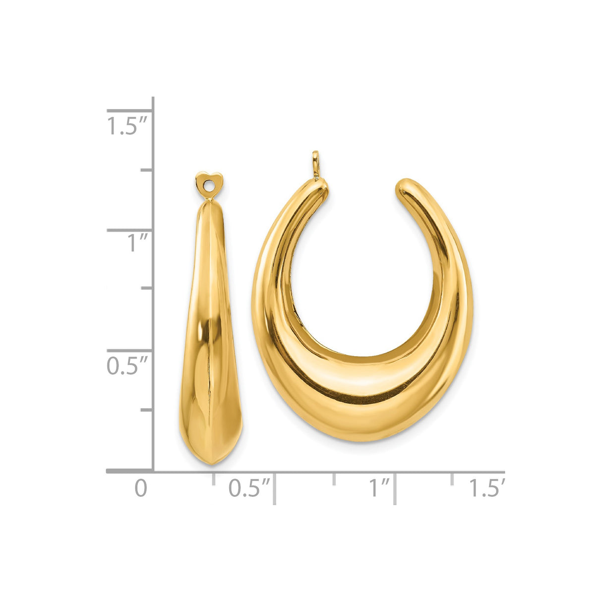 14k Yellow Gold Hoop Earrings with Sculptural Curved Design and Heart Post Detail