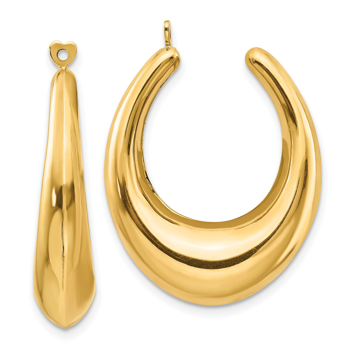 14k Yellow Gold Hoop Earrings with Sculptural Curved Design and Heart Post Detail