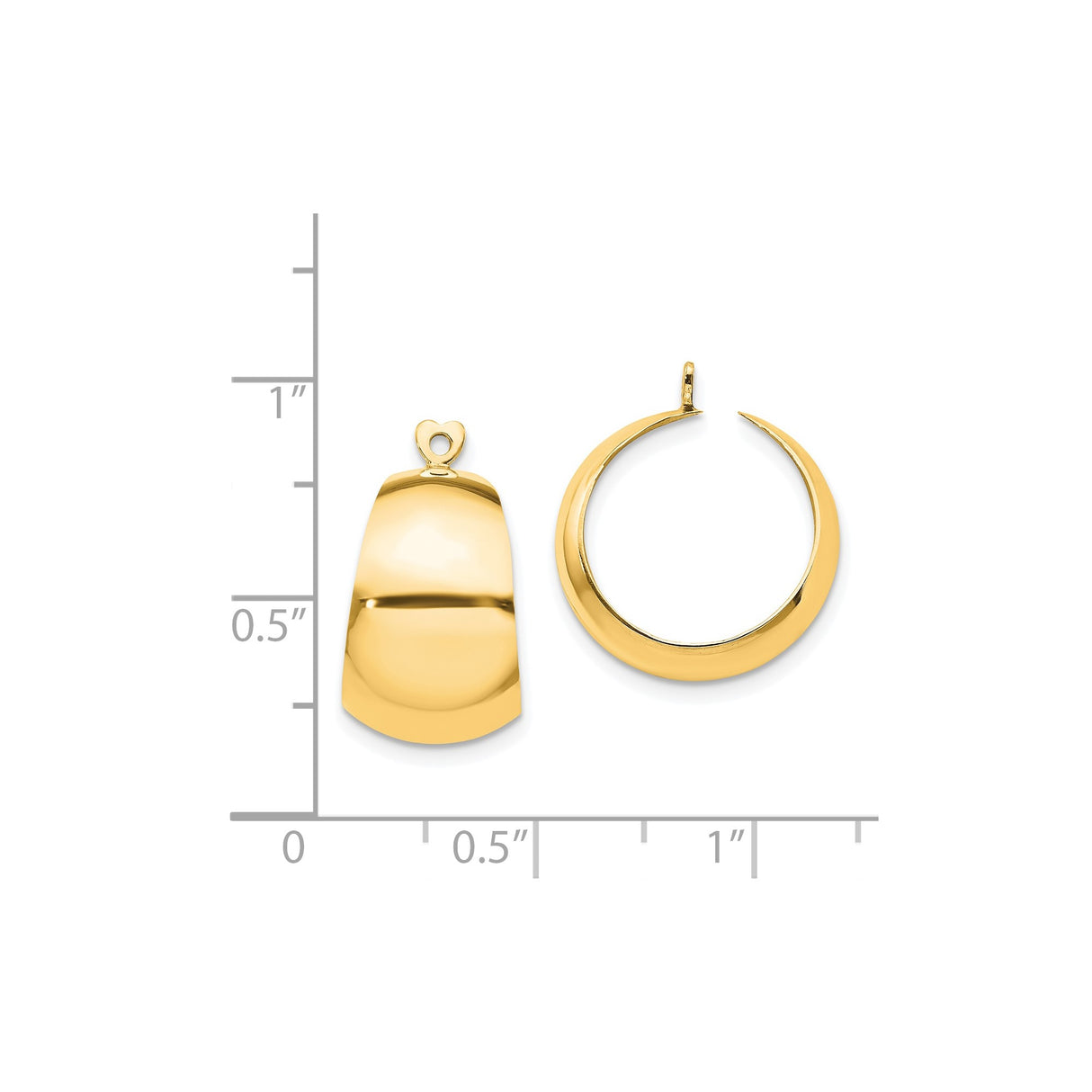 14k Yellow Gold Hoop Earrings with Heart Shaped Post and High Polish Crescent Design