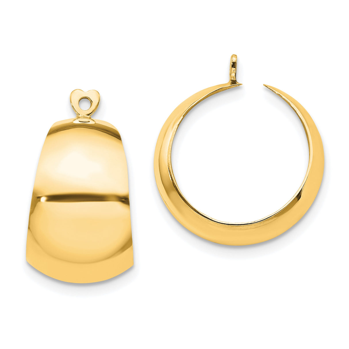 14k Yellow Gold Hoop Earrings with Heart Shaped Post and High Polish Crescent Design