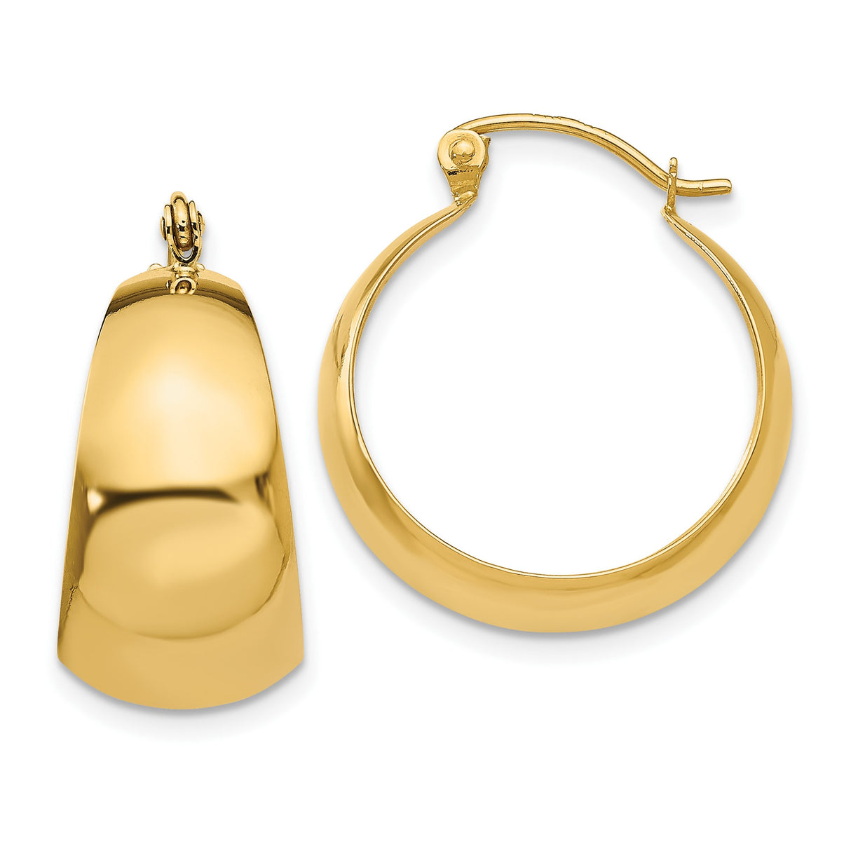 14k Yellow Gold Hoop Earrings, Tapered Lightweight Classic Design for Women