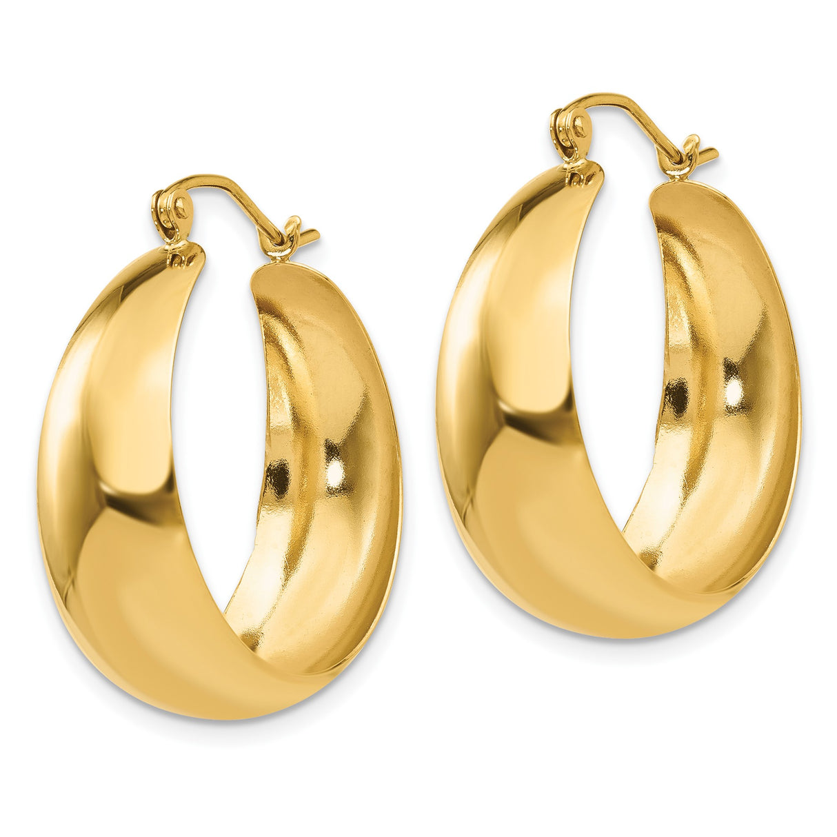 14k Yellow Gold Hoop Earrings, Tapered Lightweight Design with High Polish Finish