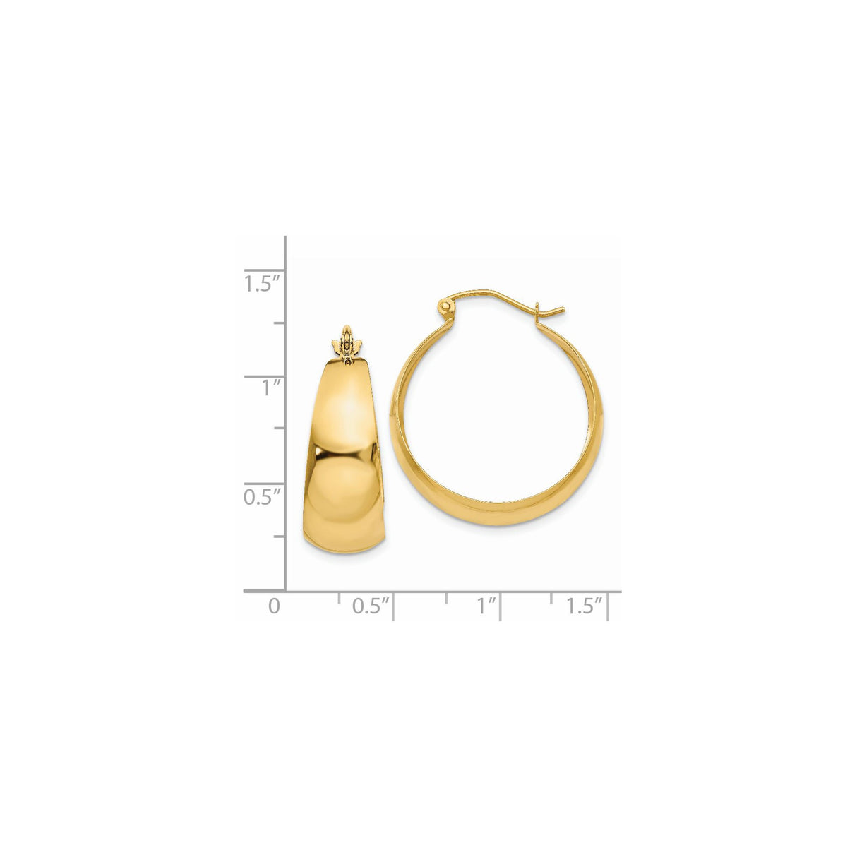 14k Yellow Gold Hoop Earrings, Tapered Lightweight Design with High Polish Finish