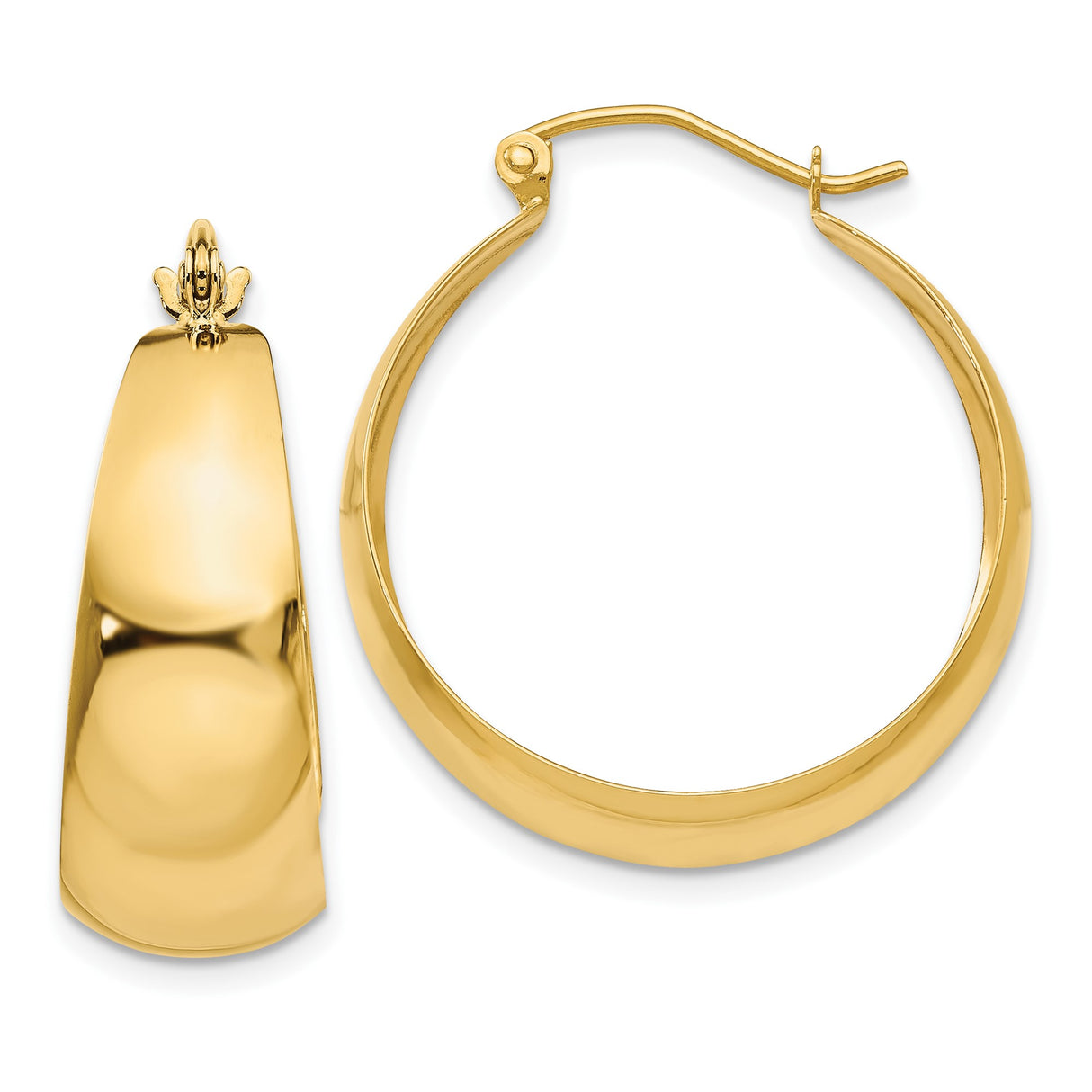 14k Yellow Gold Hoop Earrings, Tapered Lightweight Design with High Polish Finish