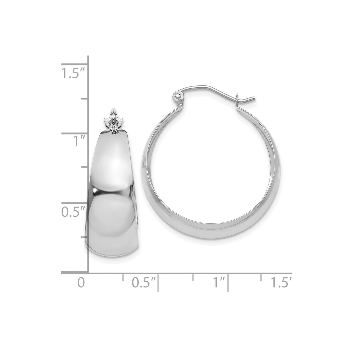 14k White Gold Hoop Earrings, Polished Tapered Design with Hinged Closure