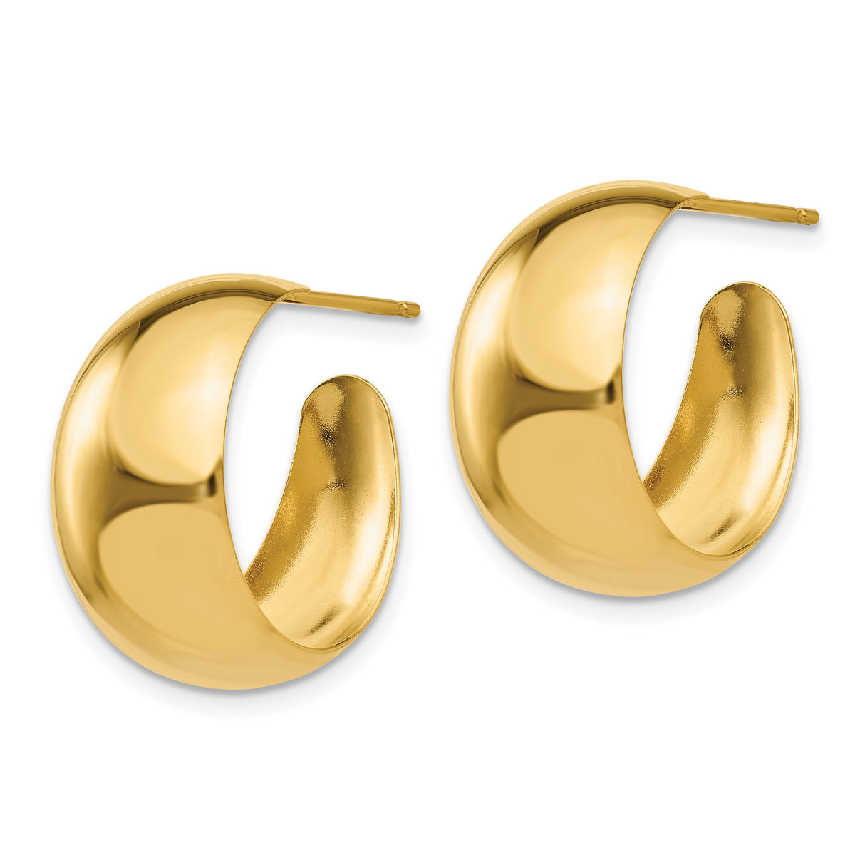 14k Yellow Gold Hoop Earrings, Bold Curved C Design, Polished Finish, Minimalist Style for Women