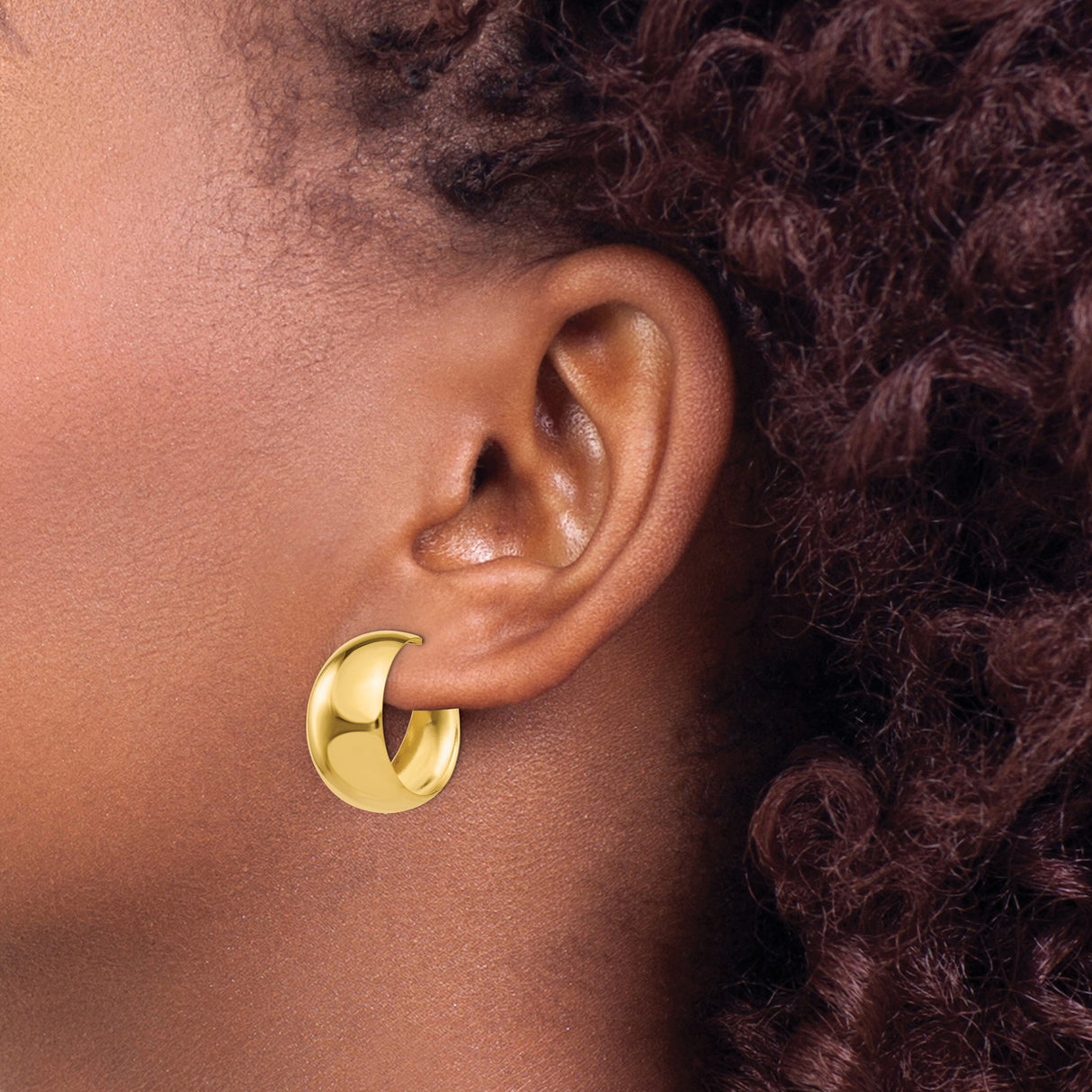 14k Yellow Gold Hoop Earrings, Bold Curved C Design, Polished Finish, Minimalist Style for Women