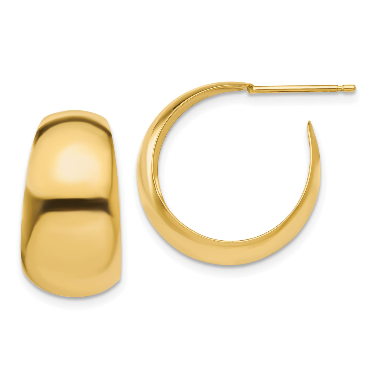 14k Yellow Gold Hoop Earrings, Bold Curved C Design, Polished Finish, Minimalist Style for Women