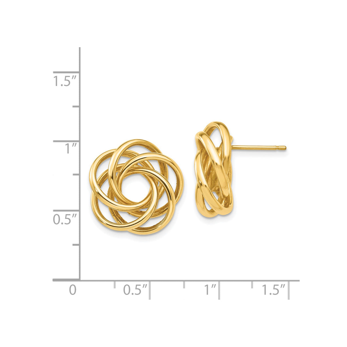 14k Yellow Gold Love Knot Stud Earrings, Interwoven Knot Design, Classic Minimalist Style for Women