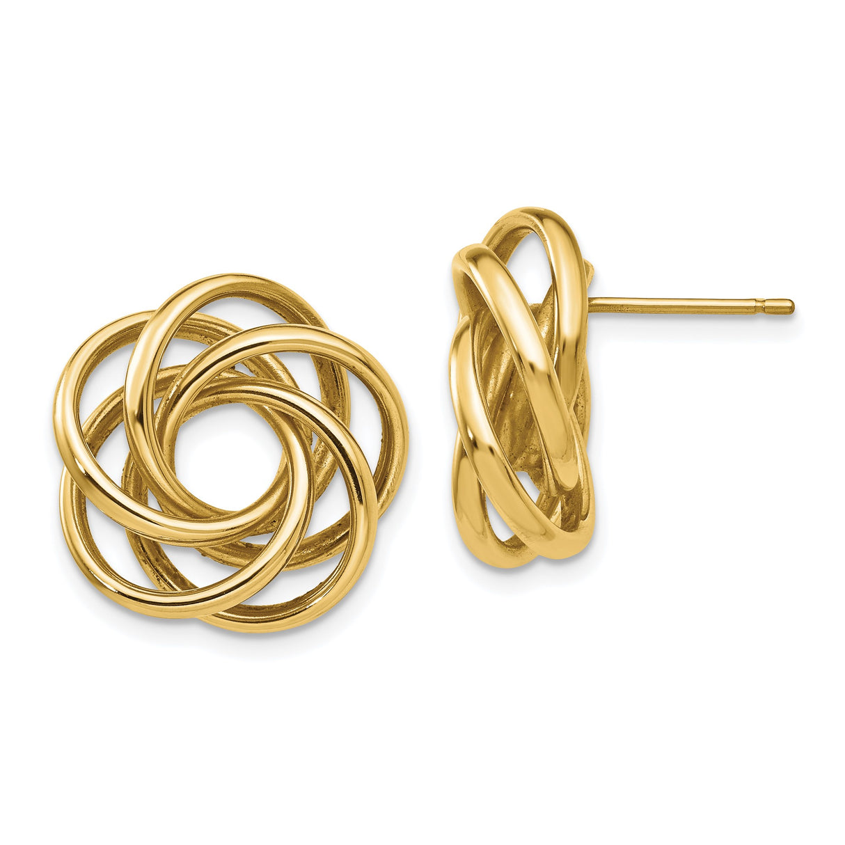 14k Yellow Gold Love Knot Stud Earrings, Interwoven Knot Design, Classic Minimalist Style for Women