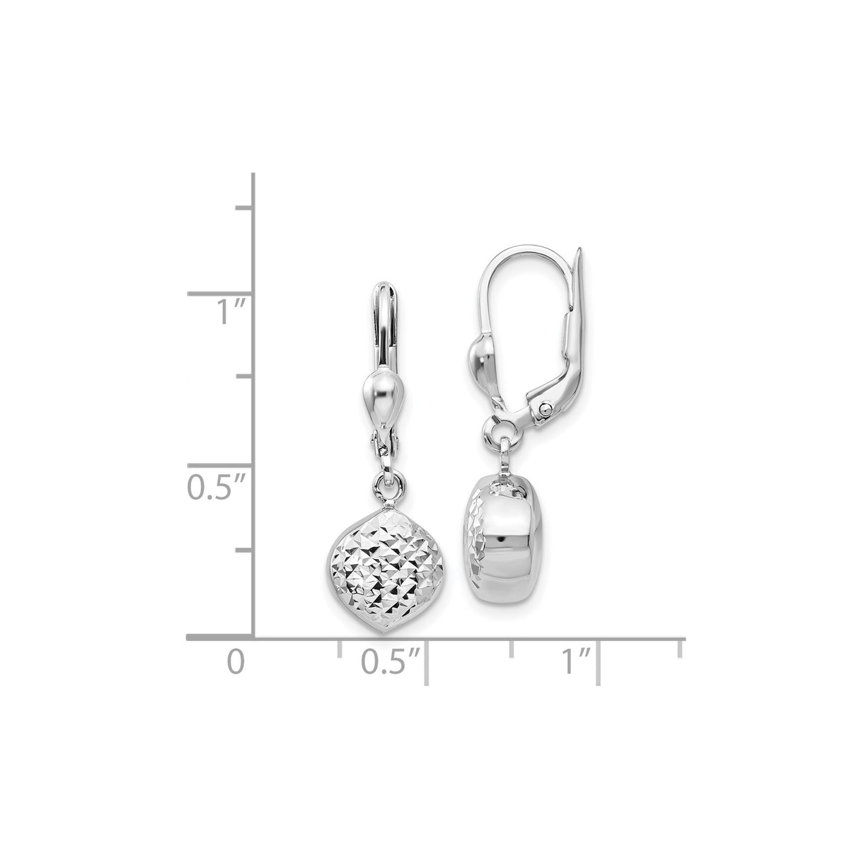 14k White Gold Drop Earrings with Diamond Cut Puffed Teardrop Design and Textured Finish