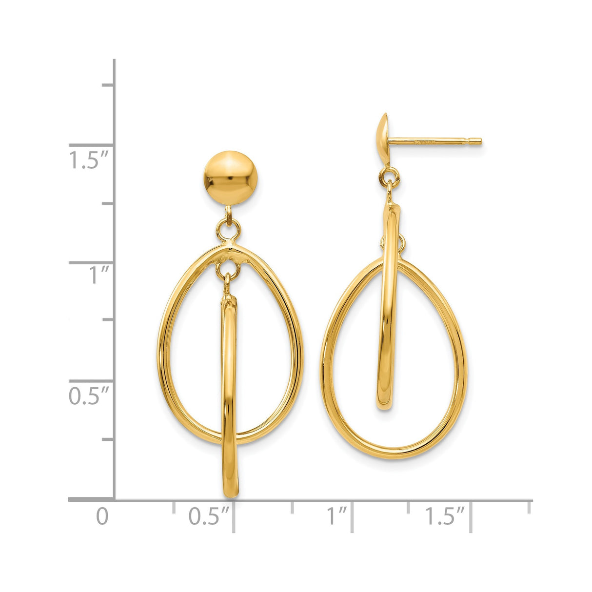 14k Yellow Gold Drop Earrings with Open Teardrop and Oval Loop Design for Women