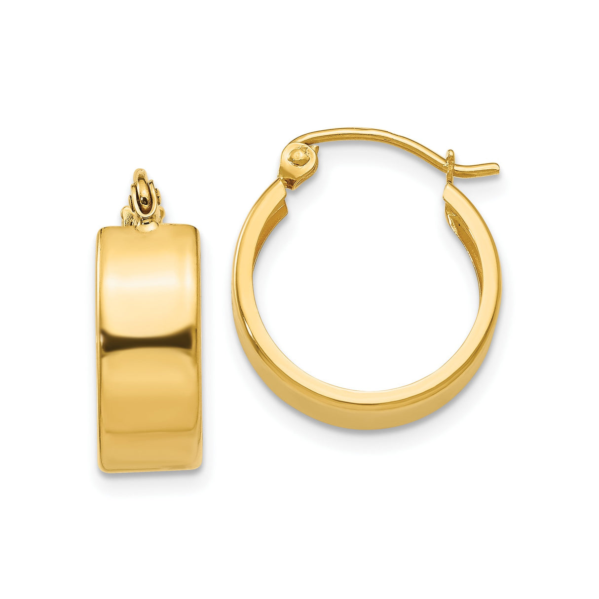 14k Yellow Gold Hoop Earrings, Wide Polished Hoops with Hinged Snap Closure, Bold Minimalist Design