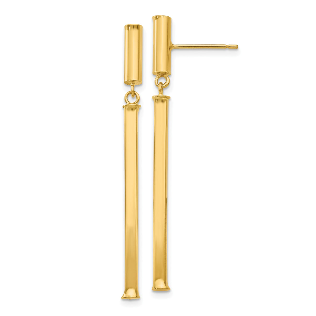 14k Yellow Gold Dangle Earrings, Sleek Bar Drop Design, Modern Minimalist Style for Women