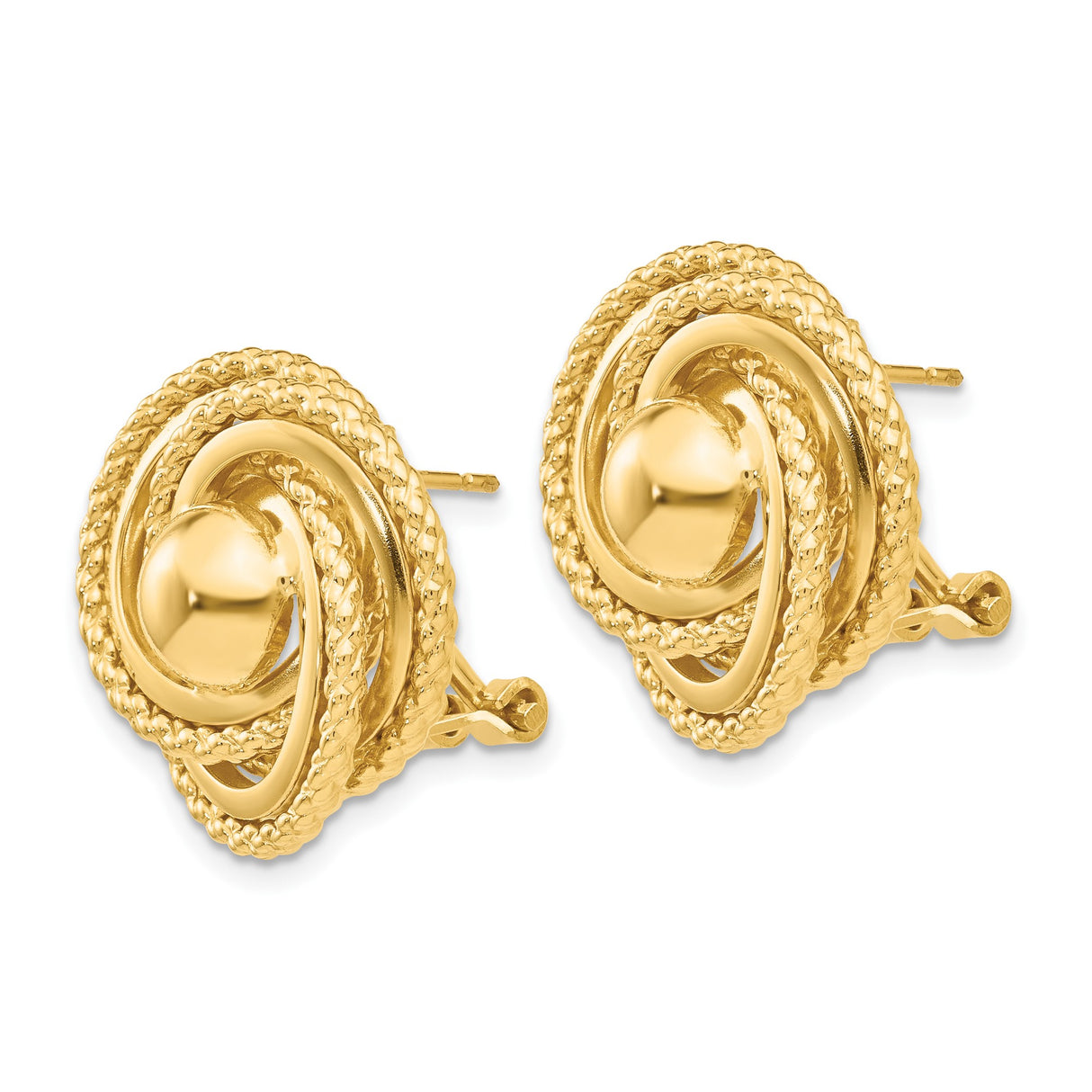 14k Yellow Gold Love Knot Stud Earrings with Textured and Polished Intertwined Loops for Women