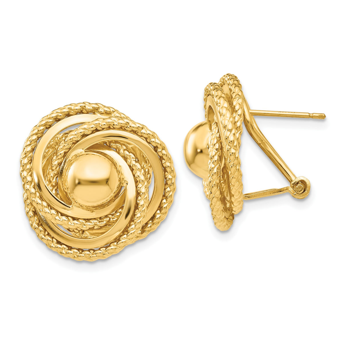 14k Yellow Gold Love Knot Stud Earrings with Textured and Polished Intertwined Loops for Women