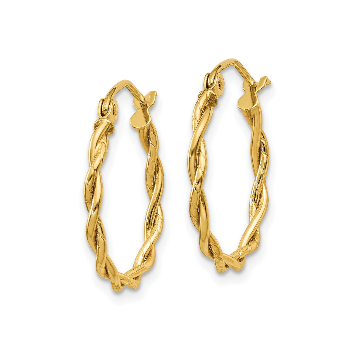 14k Yellow Gold Hoop Earrings, Twisted Braided Design, Lightweight Polished Finish