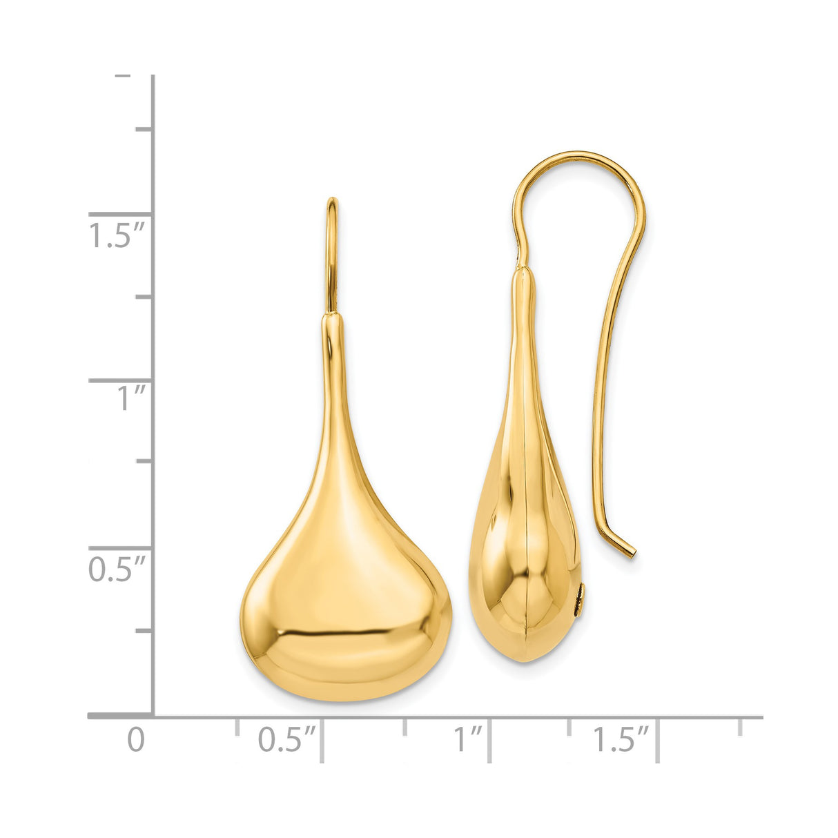 14k Yellow Gold Teardrop Dangle Earrings, Polished Minimalist Drop Design for Women