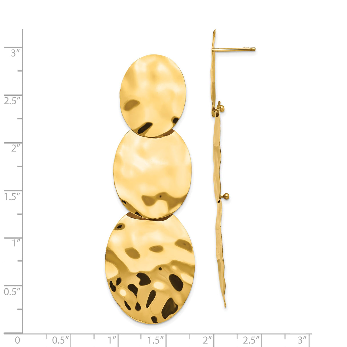 14k Yellow Gold Dangle Earrings with Hammered Finish and Graduated Oval Discs