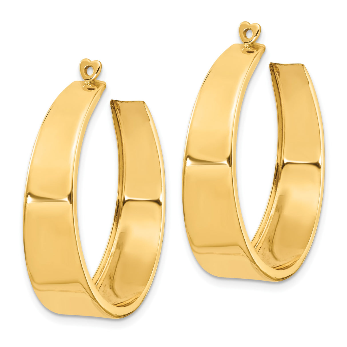 14k Yellow Gold Hoop Earrings with Polished Tube Design and Heart Post Detail