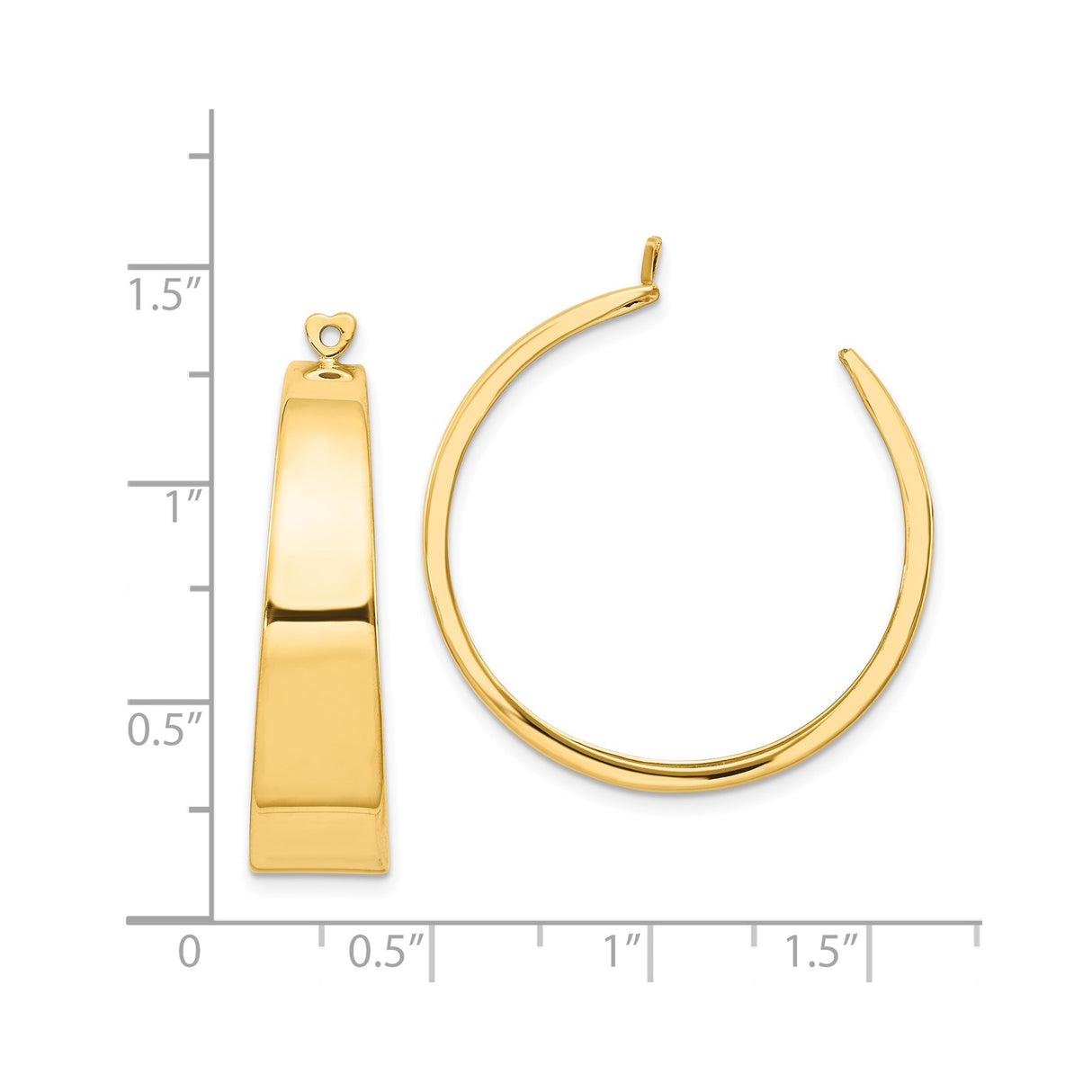 14k Yellow Gold Hoop Earrings with Polished Tube Design and Heart Post Detail