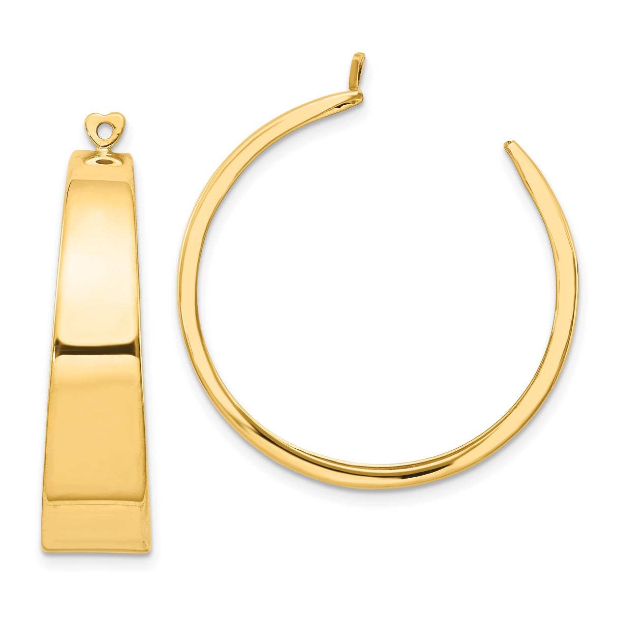 14k Yellow Gold Hoop Earrings with Polished Tube Design and Heart Post Detail