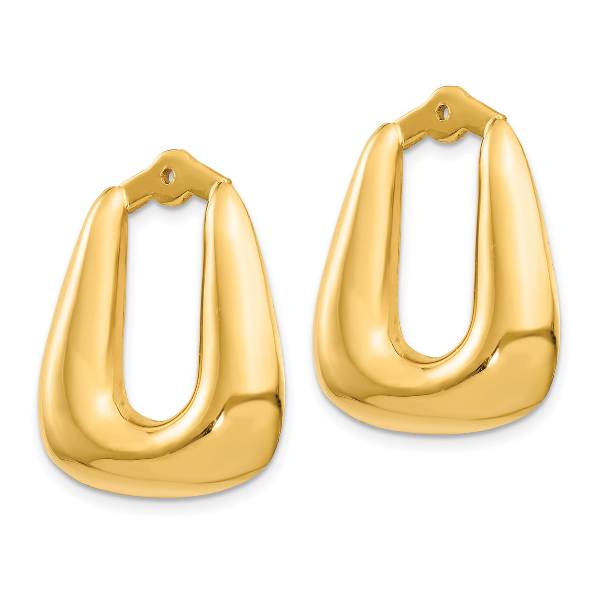 14k Yellow Gold Hoop Earrings, Bold Geometric U-Shape, Polished Hollow Lightweight Design