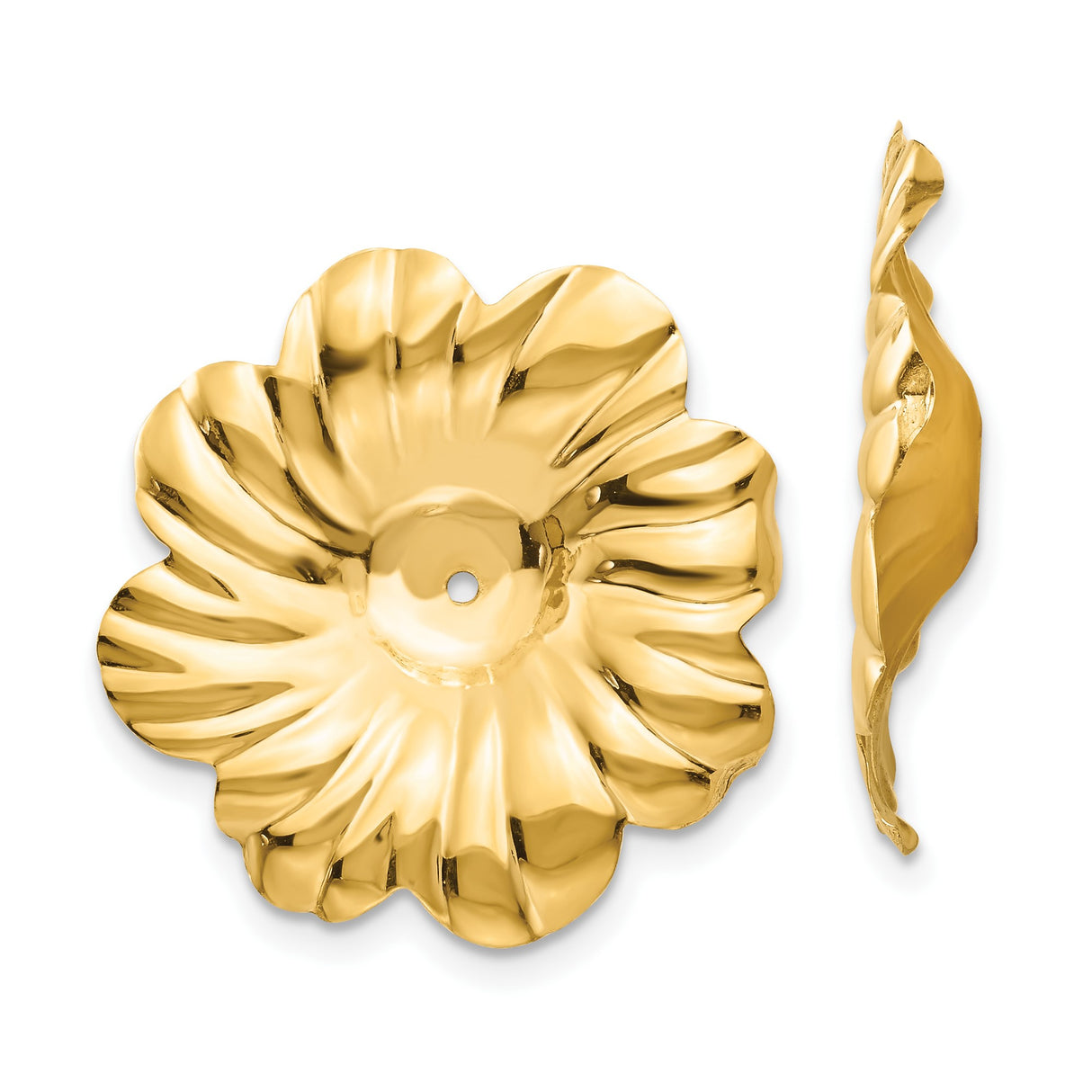 14k Yellow Gold Flower Bead Cap with Detailed Petal Design, Floral Spacer for DIY Jewelry Making