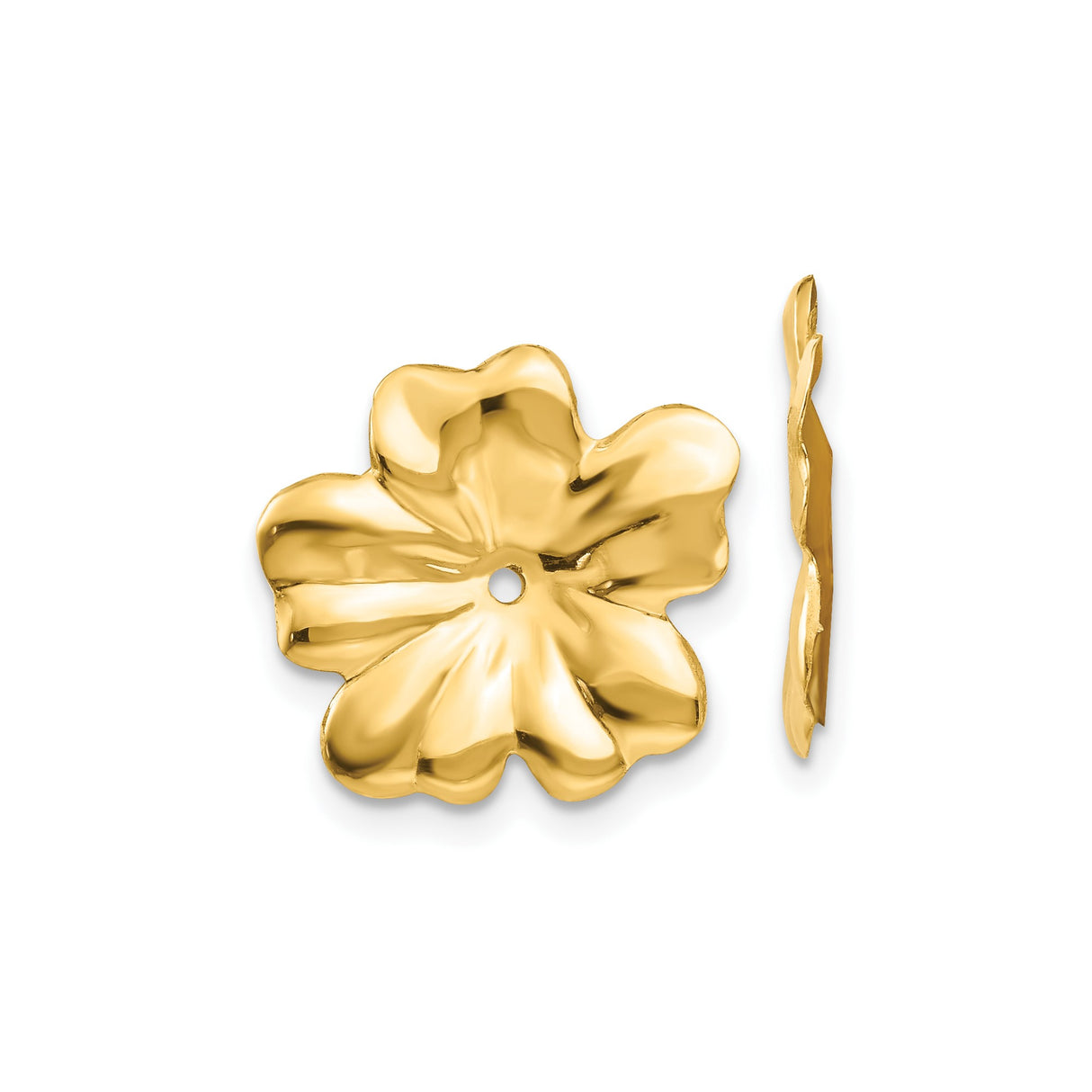 14k Yellow Gold Flower Pendant Connector, Dainty Floral Charm with Center Hole, Botanical Accent
