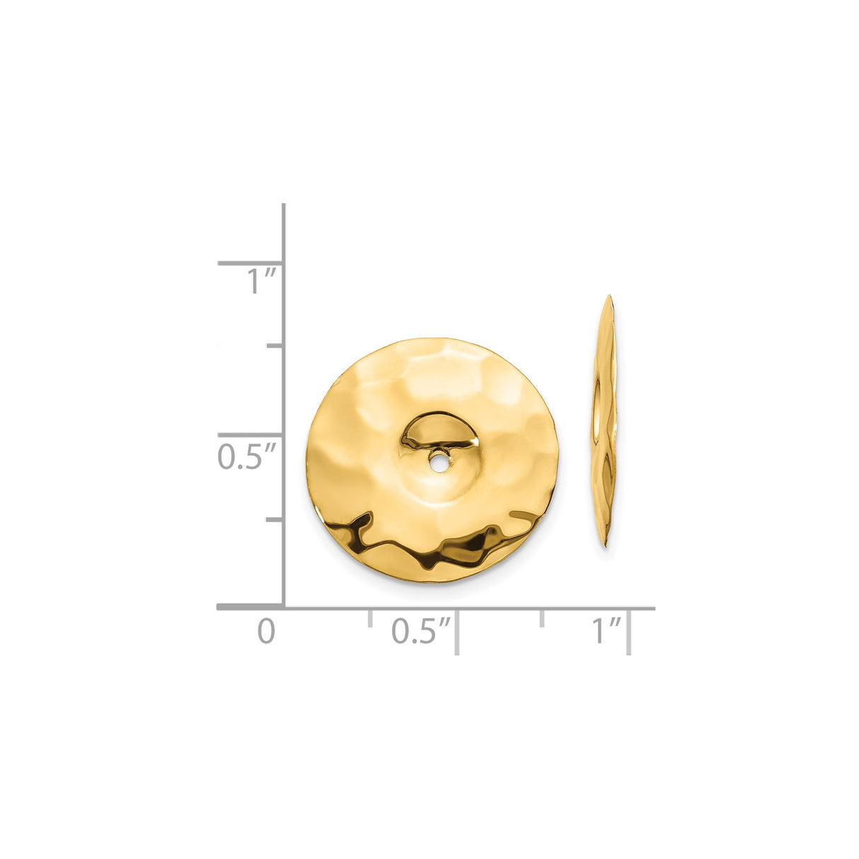 14k Yellow Gold Hammered Disc Pendant with Open Circle Design, Textured Modern Style