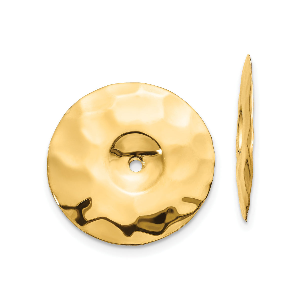 14k Yellow Gold Hammered Disc Pendant with Open Circle Design, Textured Modern Style