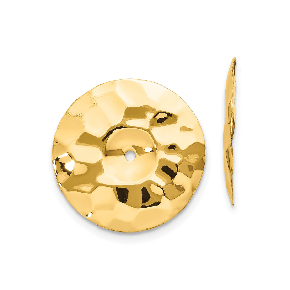 14k Yellow Gold Hammered Disc Pendant with Center Hole, Textured Medallion for Women