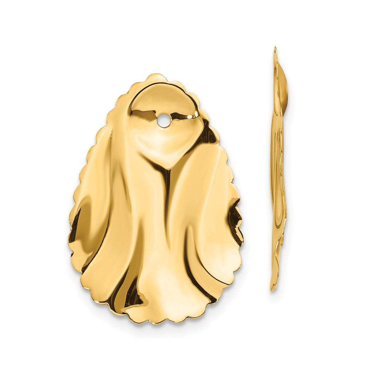 14k Yellow Gold Virgin Mary Pendant with Scalloped Edge and Flowing Robe Design