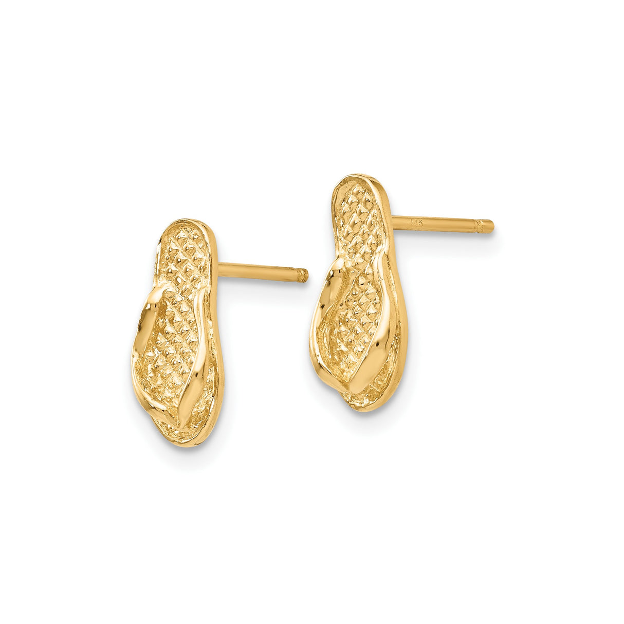 14k Yellow Gold Flip Flop Stud Earrings, Summer Sandal Design, Beach Style for Women