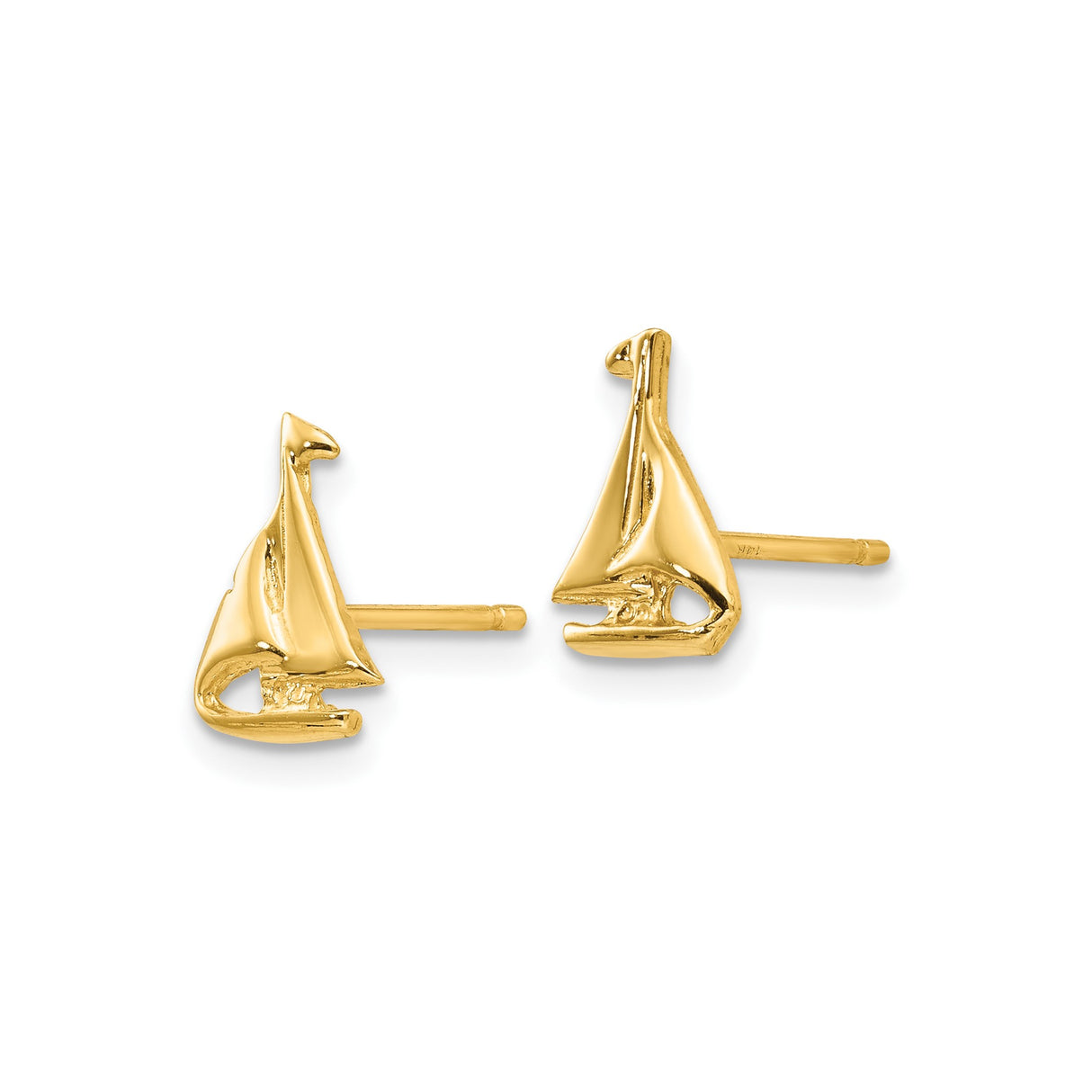 14k Yellow Gold Sailboat Stud Earrings, Nautical Coastal Design for Women