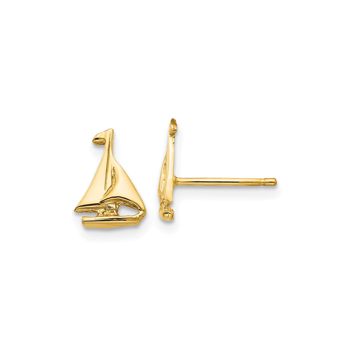 14k Yellow Gold Sailboat Stud Earrings, Nautical Coastal Design for Women