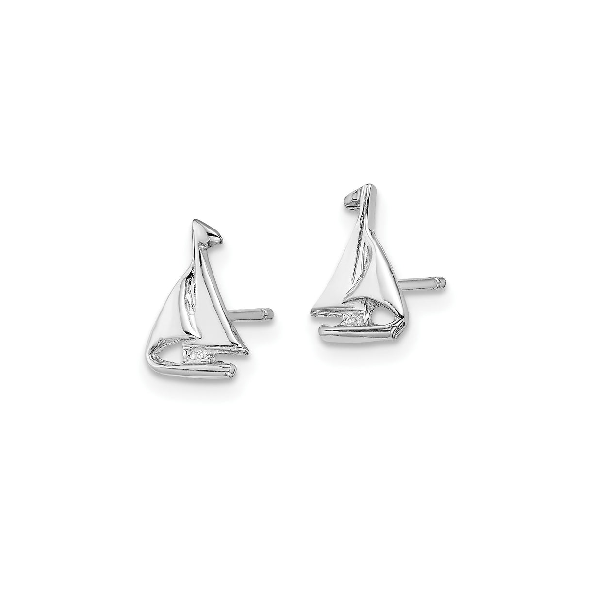 14k White Gold Sailboat Stud Earrings, Nautical Marine Theme for Women