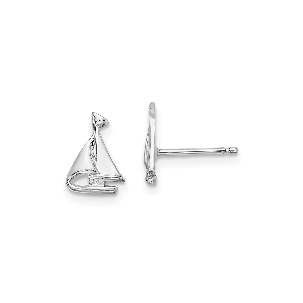 14k White Gold Sailboat Stud Earrings, Nautical Marine Theme for Women