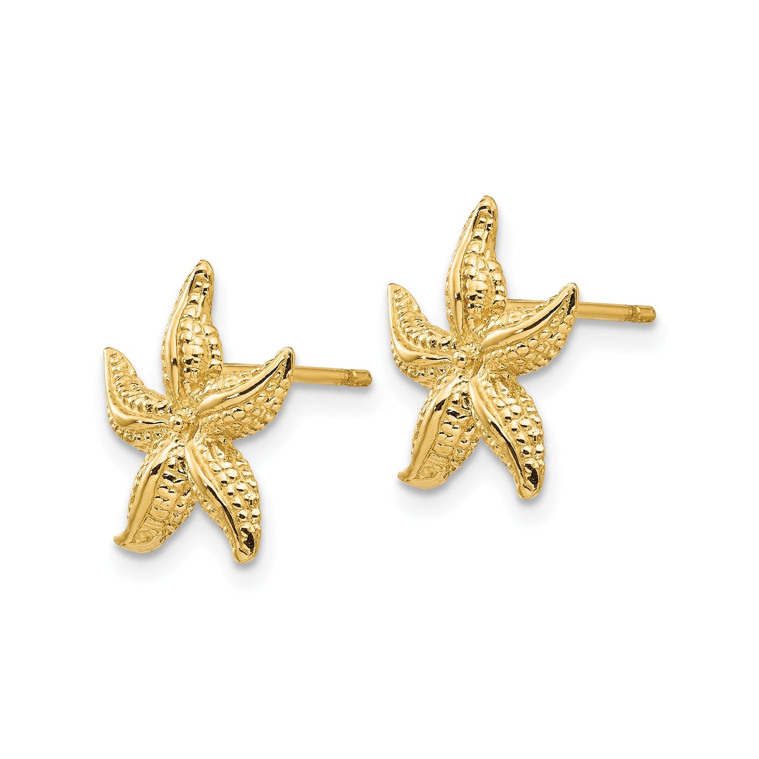 14k Yellow Gold Starfish Stud Earrings with Textured Ocean-Inspired Design