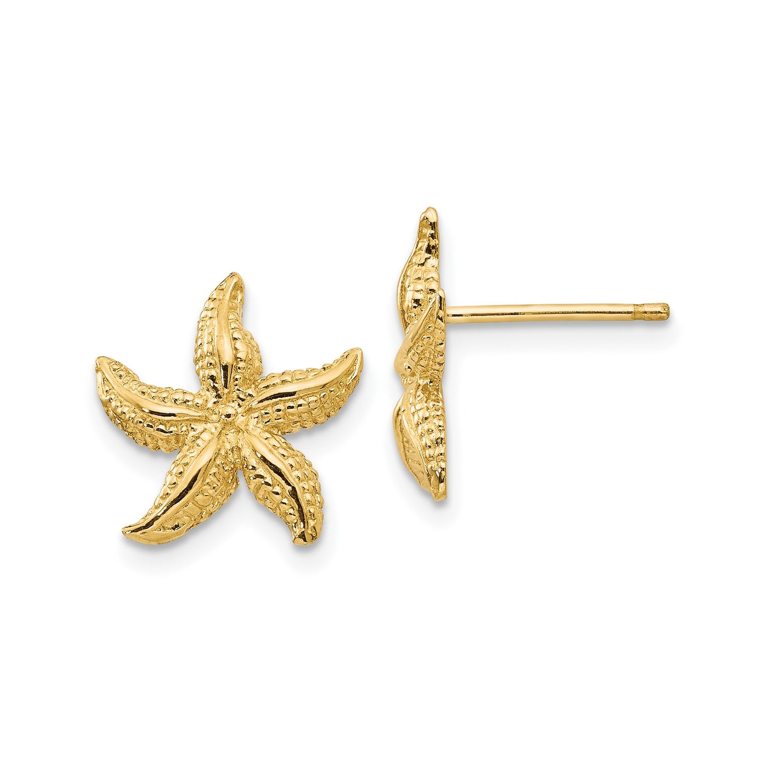 14k Yellow Gold Starfish Stud Earrings with Textured Ocean-Inspired Design