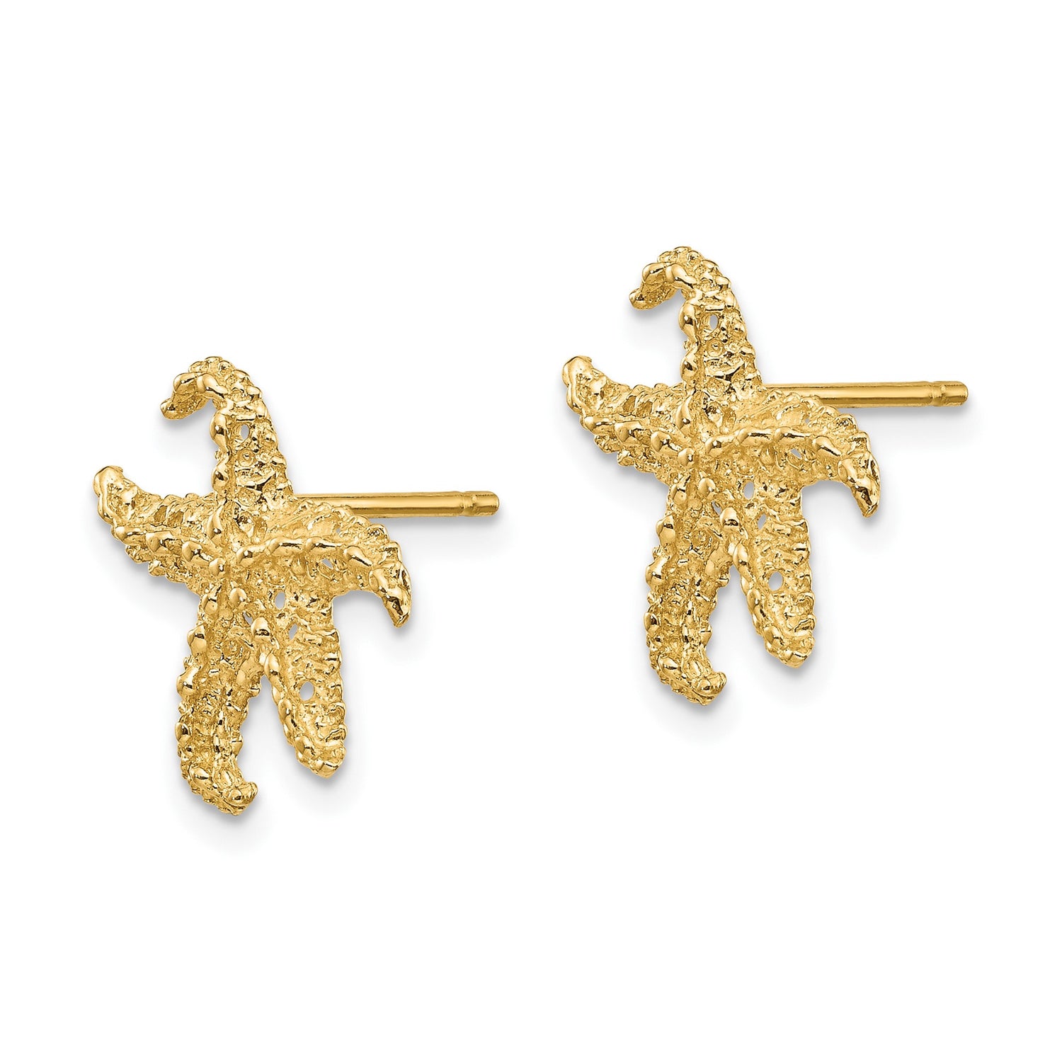 14k Yellow Gold Starfish Stud Earrings with Polished Finish and Textured Detail