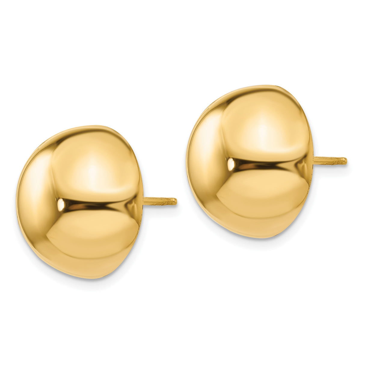 14k Yellow Gold Dome Stud Earrings, High Polish Half Sphere Design, Lightweight Classic Style
