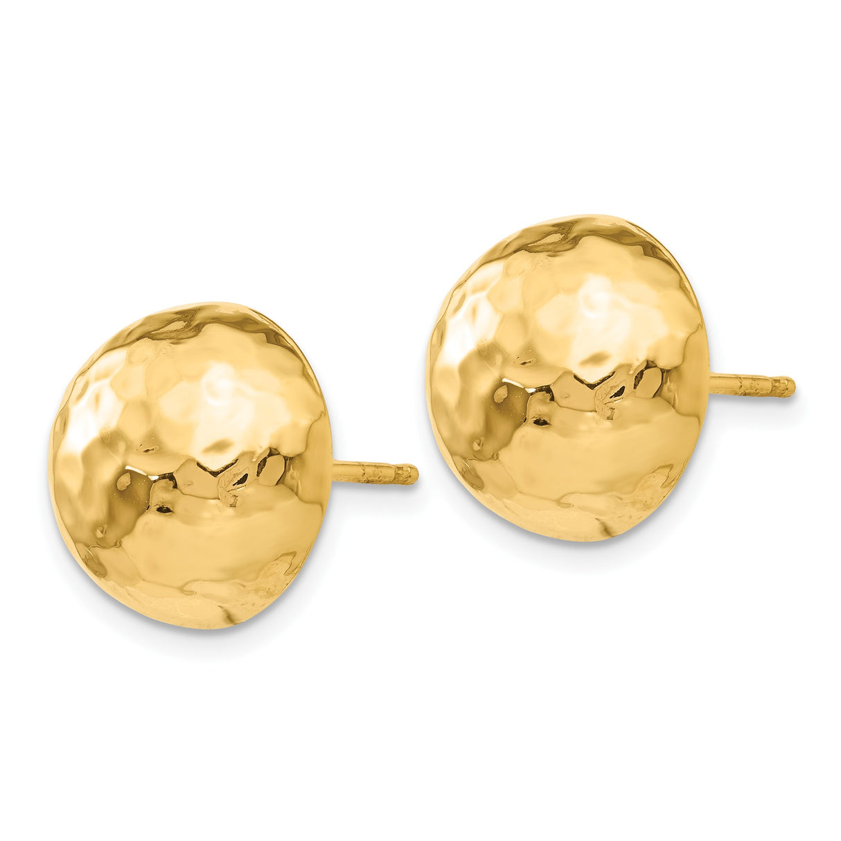 14k Yellow Gold Stud Earrings, Hammered Dome Design with Polished Finish for Women