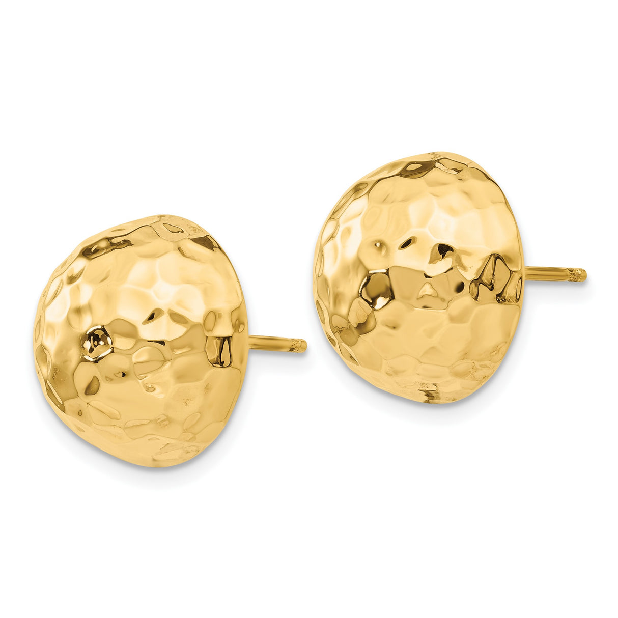 14k Yellow Gold Hammered Dome Stud Earrings, Textured High Polish Finish, Minimalist Style