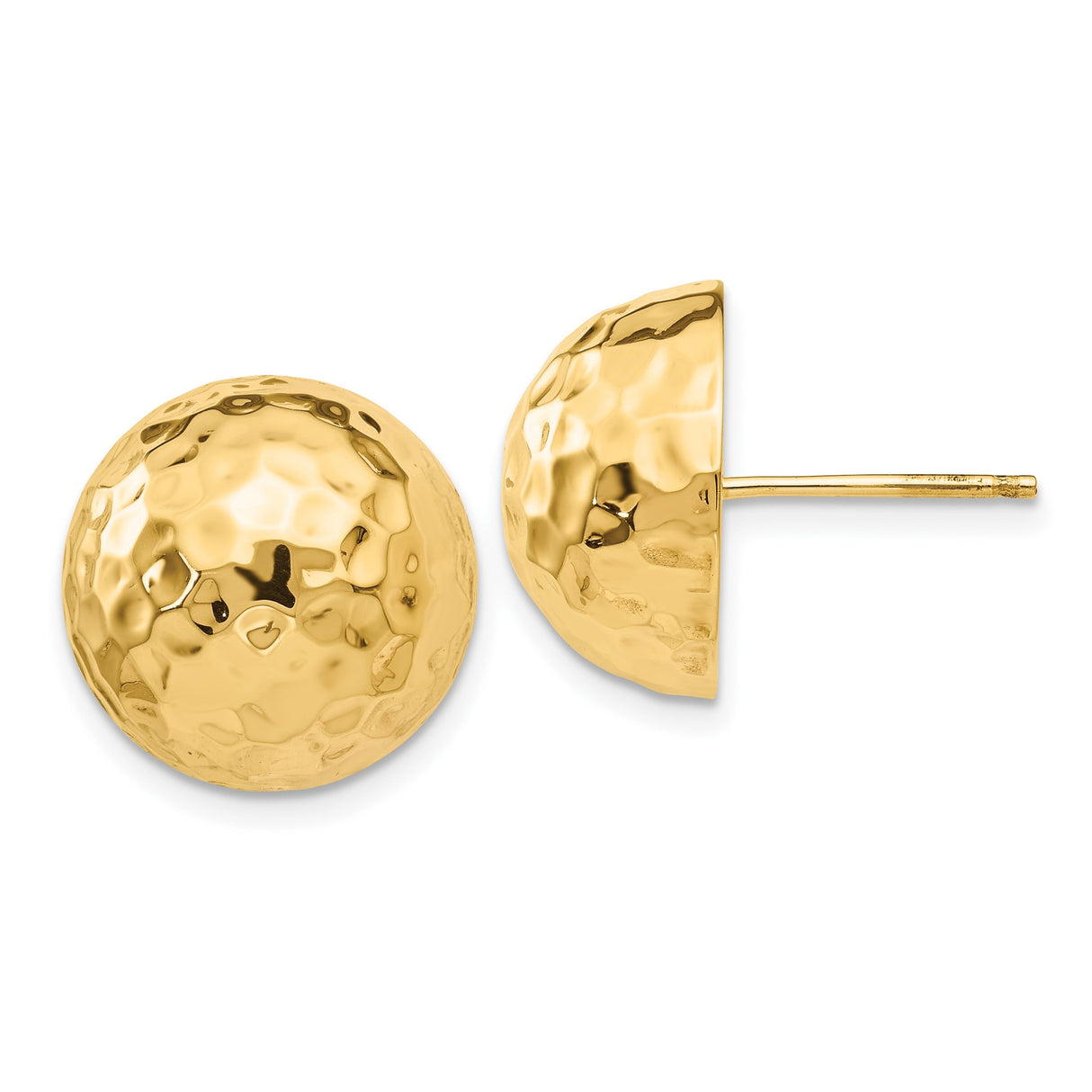 14k Yellow Gold Hammered Dome Stud Earrings, Textured High Polish Finish, Minimalist Style