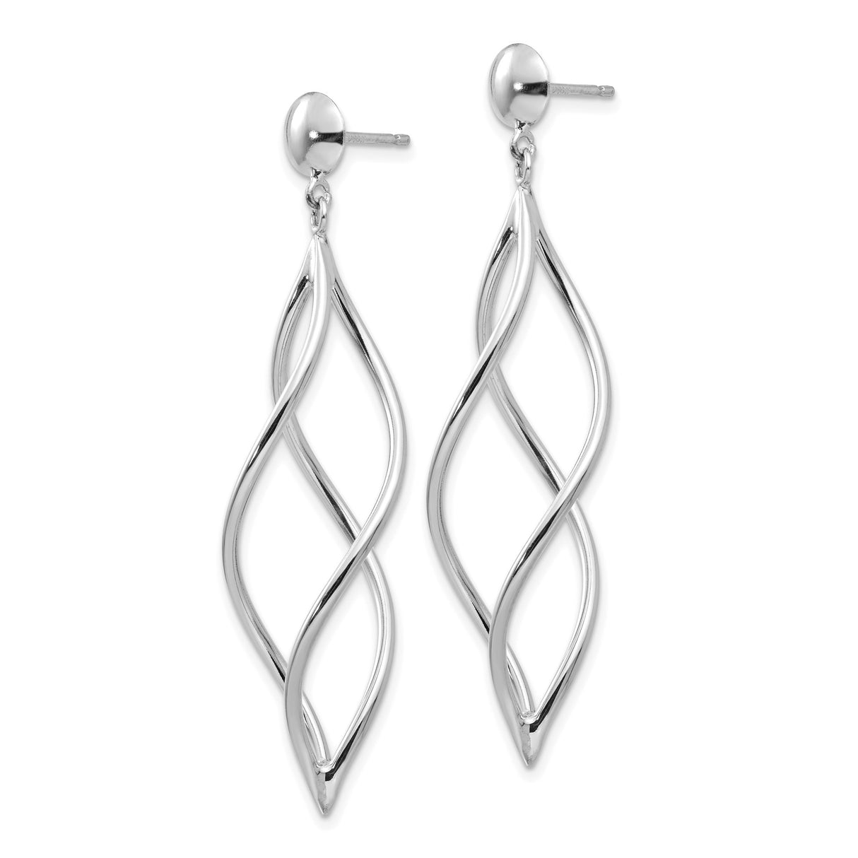 14k White Gold Dangle Earrings with Twisted Openwork Design and Polished Finish