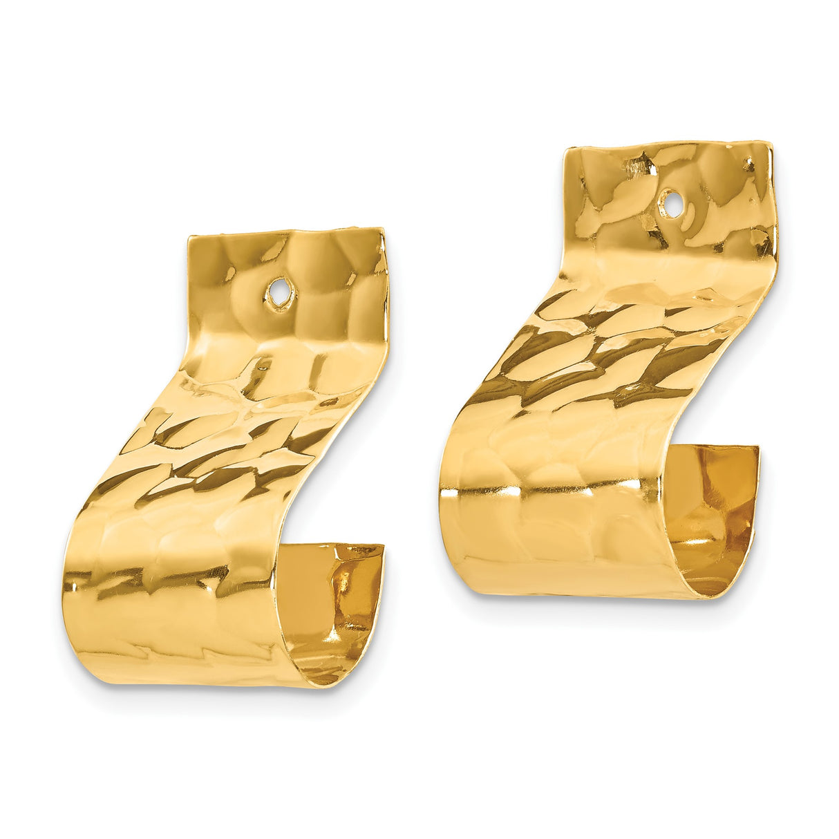 14k Yellow Gold Hoop Earrings, Wide Hammered Finish with High Polish Shine, Modern Statement Style