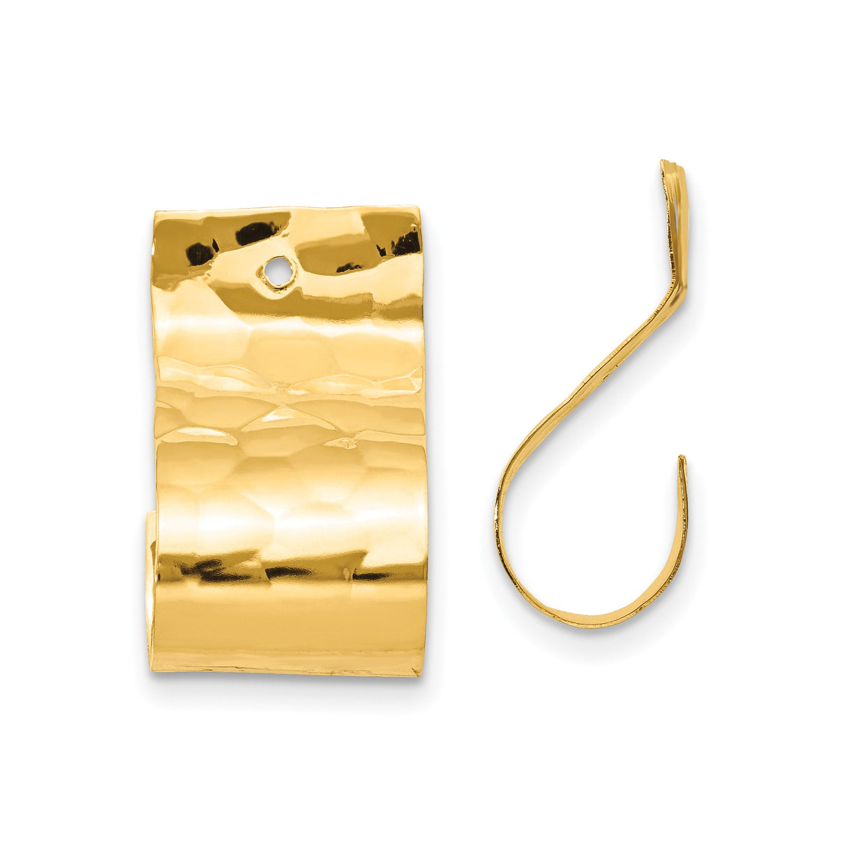 14k Yellow Gold Hoop Earrings, Wide Hammered Finish with High Polish Shine, Modern Statement Style